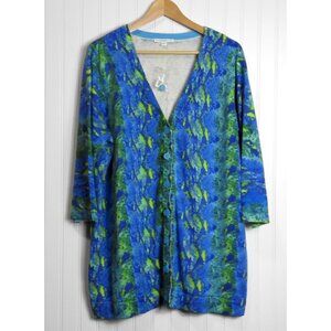 Isaac Mizrahi Live Sz XL Cardigan Sweater Snakeskin Peacock Blue Green Lt Weight